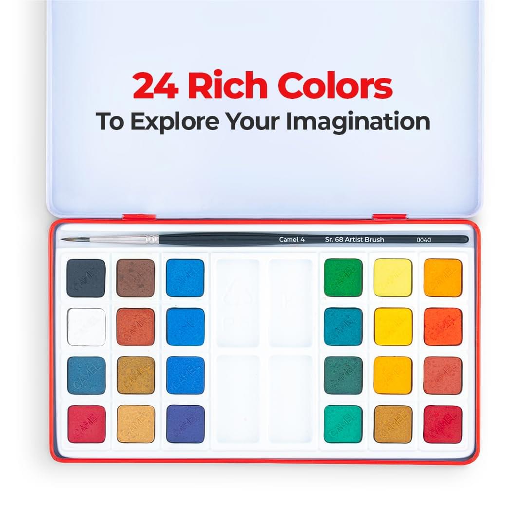 camel artist water colour cakes 24 assorted shades | rich pigments & vibrant colors | ideal for artists & hobbyists