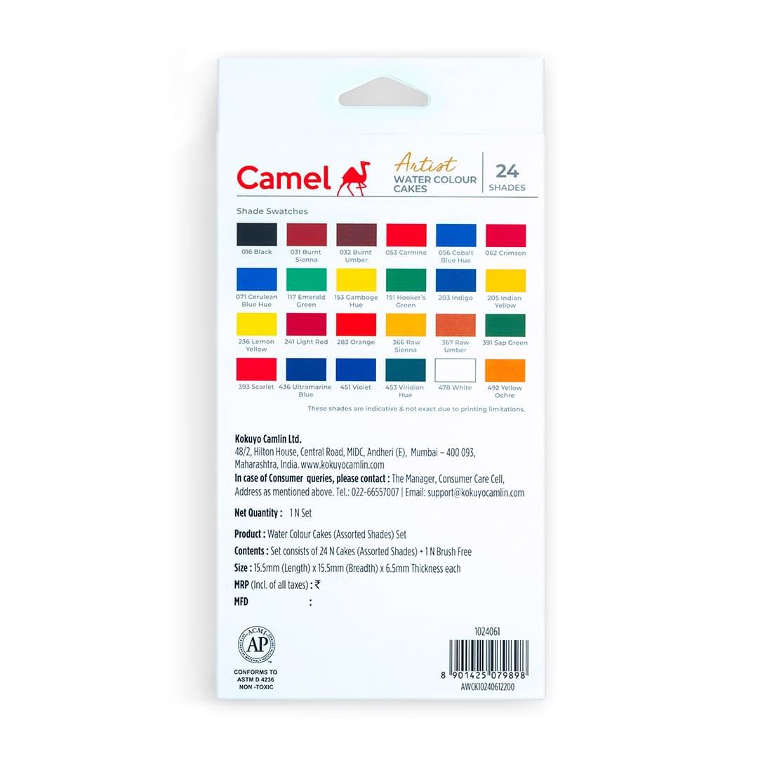 camel artist water colour cakes 24 assorted shades | rich pigments & vibrant colors | ideal for artists & hobbyists